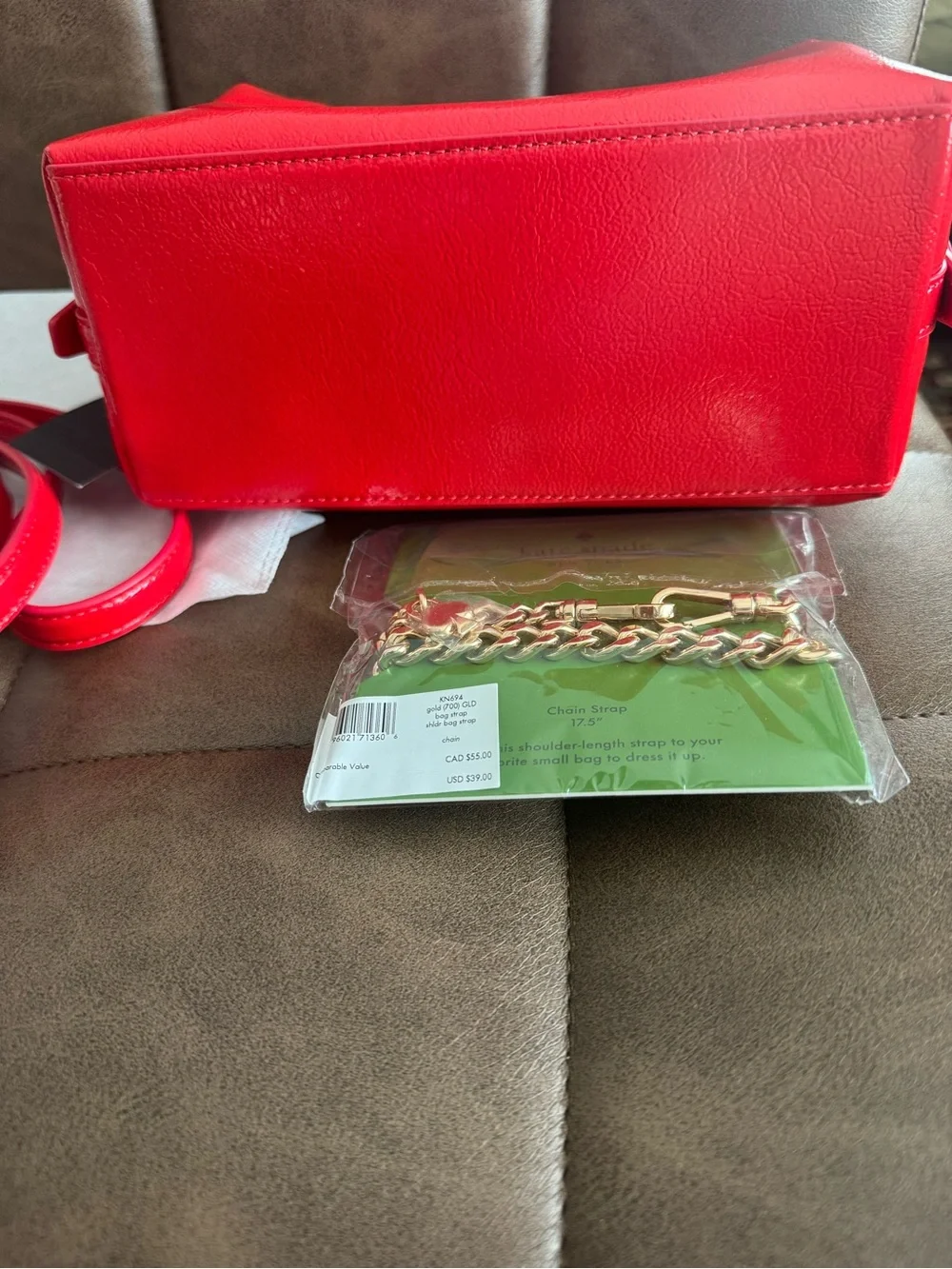 BNNU Kate Spade Red Patent Leather Crossbody with Gold Hardware